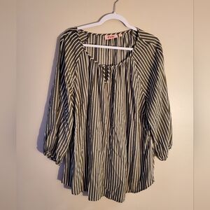 Evri Green and White Stripe 3/4 Sleeve Blouse Size 2X